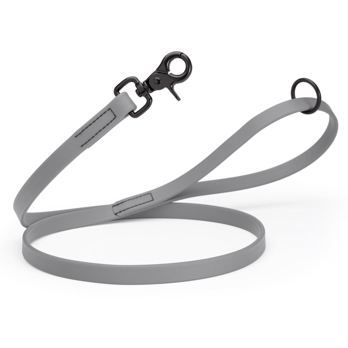 Biothane Long Line, Black Snap – 10 to 33 ft – Battleship Gray