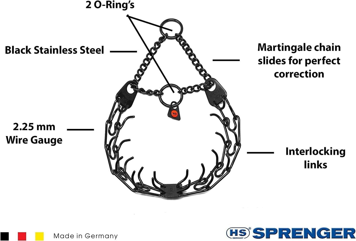 Herm Sprenger Black Stainless Steel Prong Collar with O ring