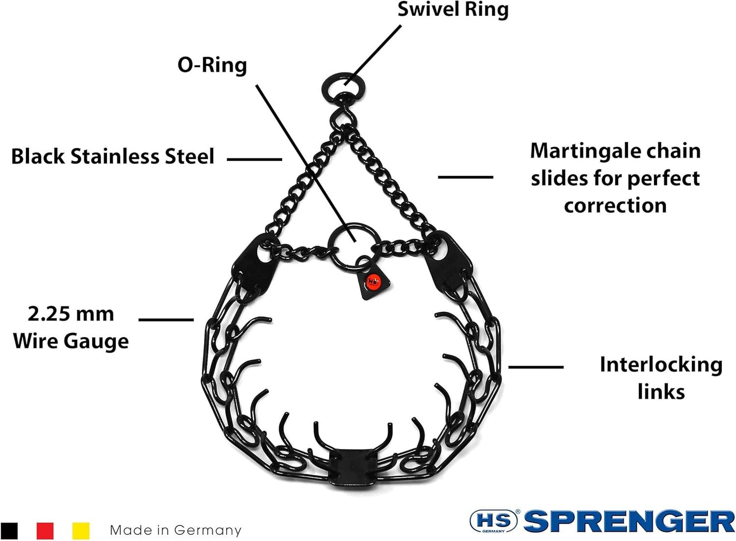 Herm Sprenger Black Stainless Steel Prong Collar with Swivel