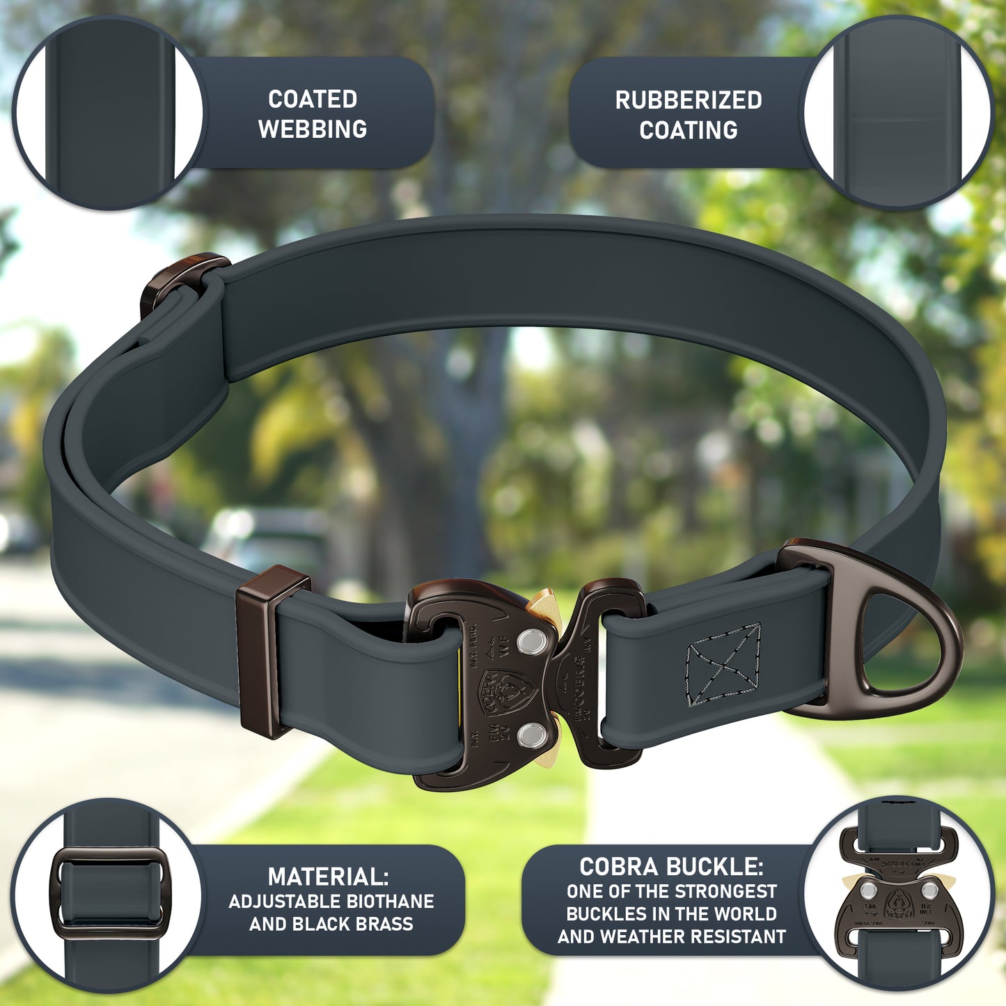 NexaPaw Biothane Tactical Cobra Buckle Dog Collar