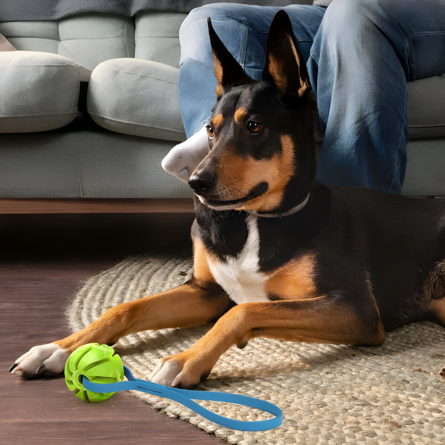 Rubber Spiral Ball Dog Toy with Biothane Handle