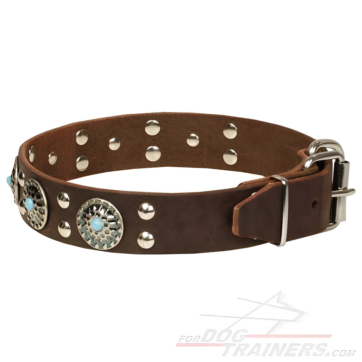 'Ace Style' Leather Dog Collar with Silver-like Decorations