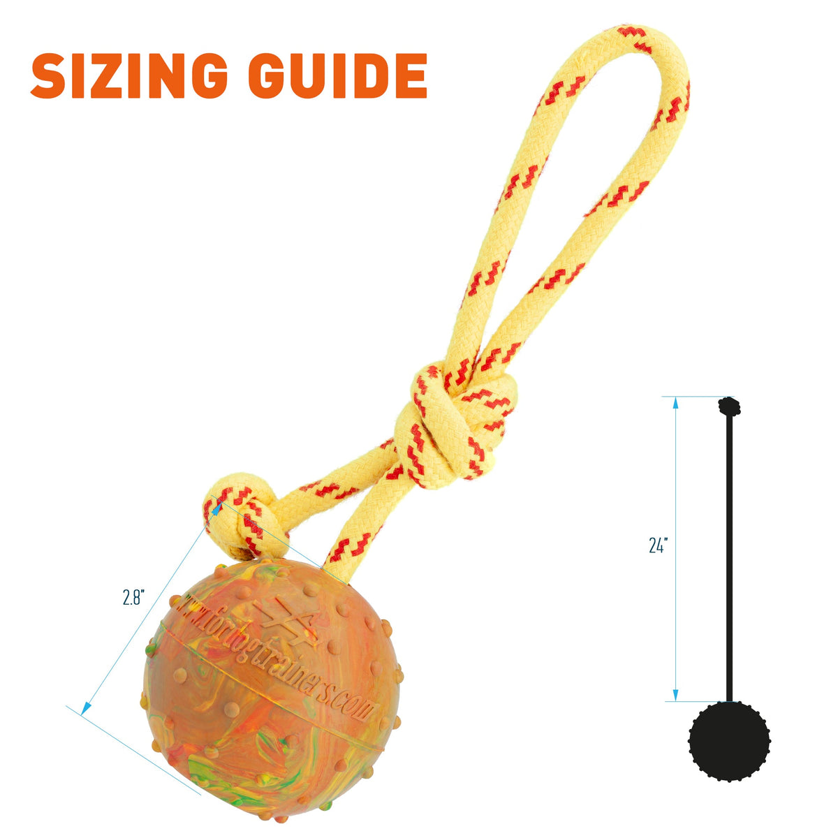 FDT Solid Rubber Dog Ball on Rope – Large 2.75" (7 cm) – view 4