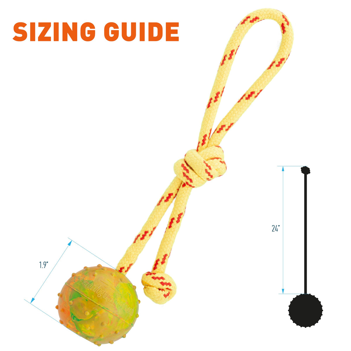 FDT Rubber Dog Ball on Rope – Small 2" (5 cm) – view 6