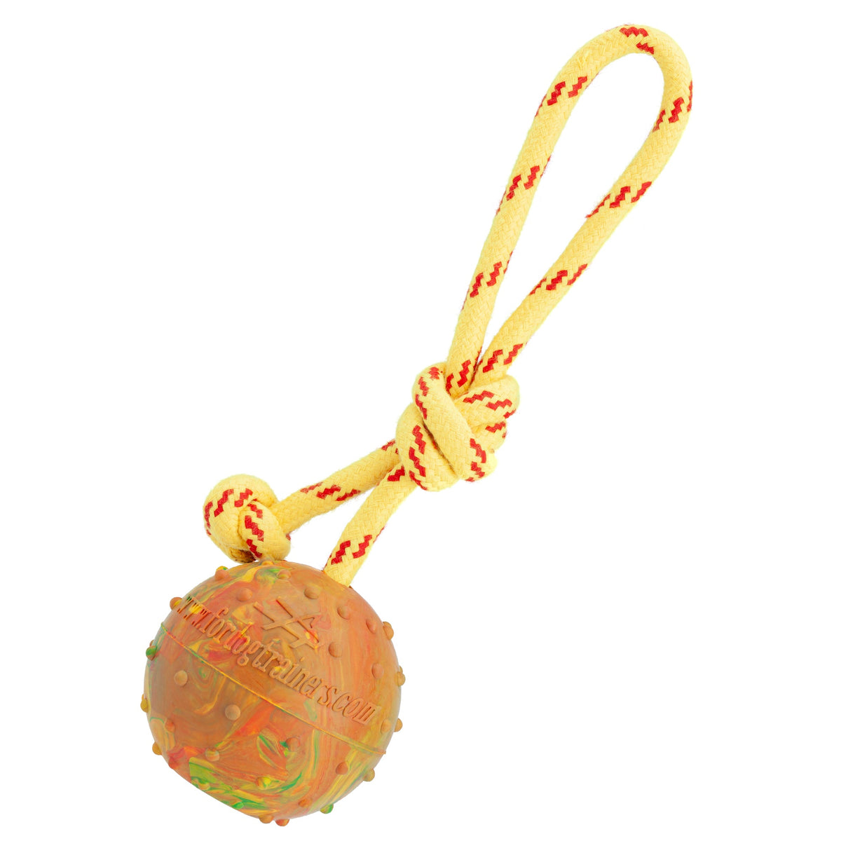 FDT Solid Rubber Dog Ball on Rope – Large 2.75" (7 cm)