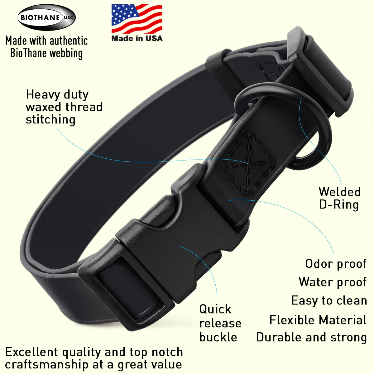 Biothane Waterproof Collar with QR Buckle Black