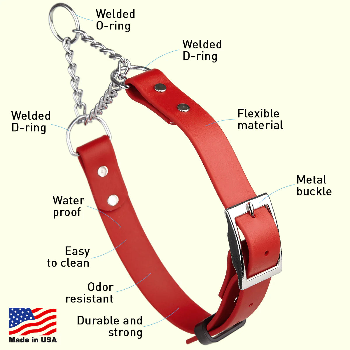 Biothane Adjustable Martingale Collar with Metal Buckle