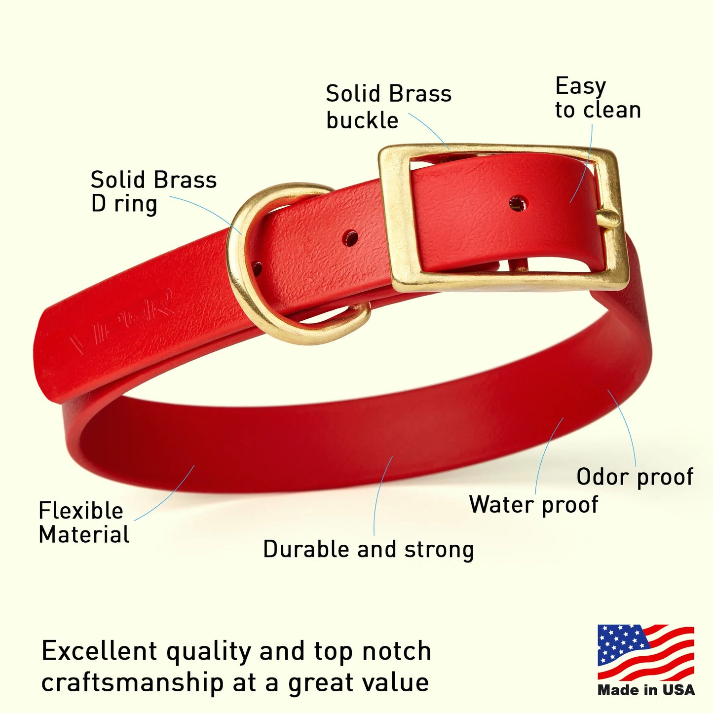 Viper Biothane Waterproof Collar - Brass Hardware - Size XS (9 to 12 inches)