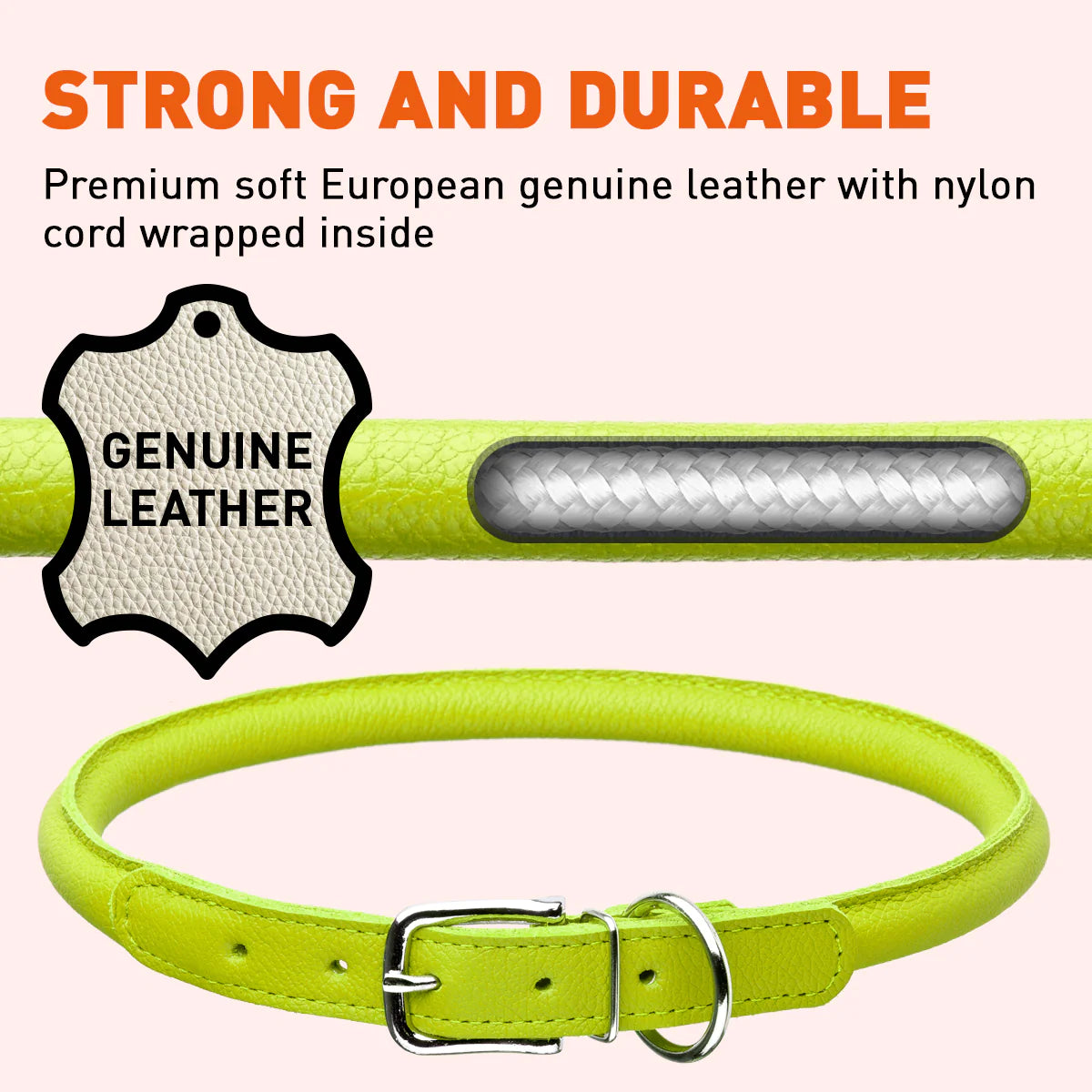 Soft Leather Collar Rolled Round Soft Padded