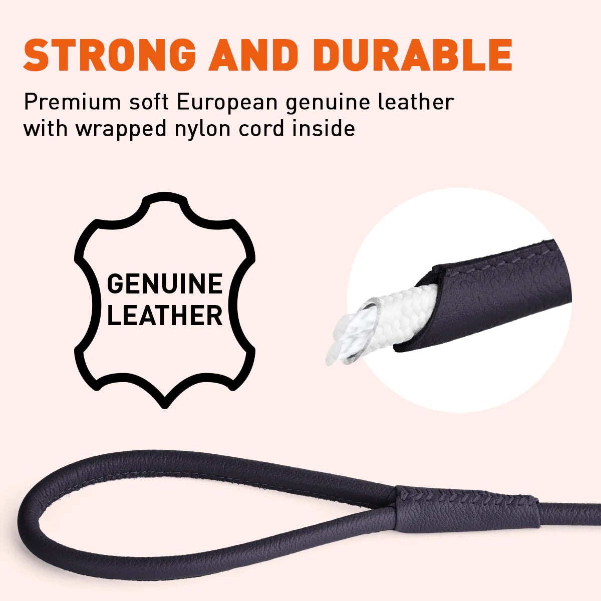 Strong Round Leather Lead Leash