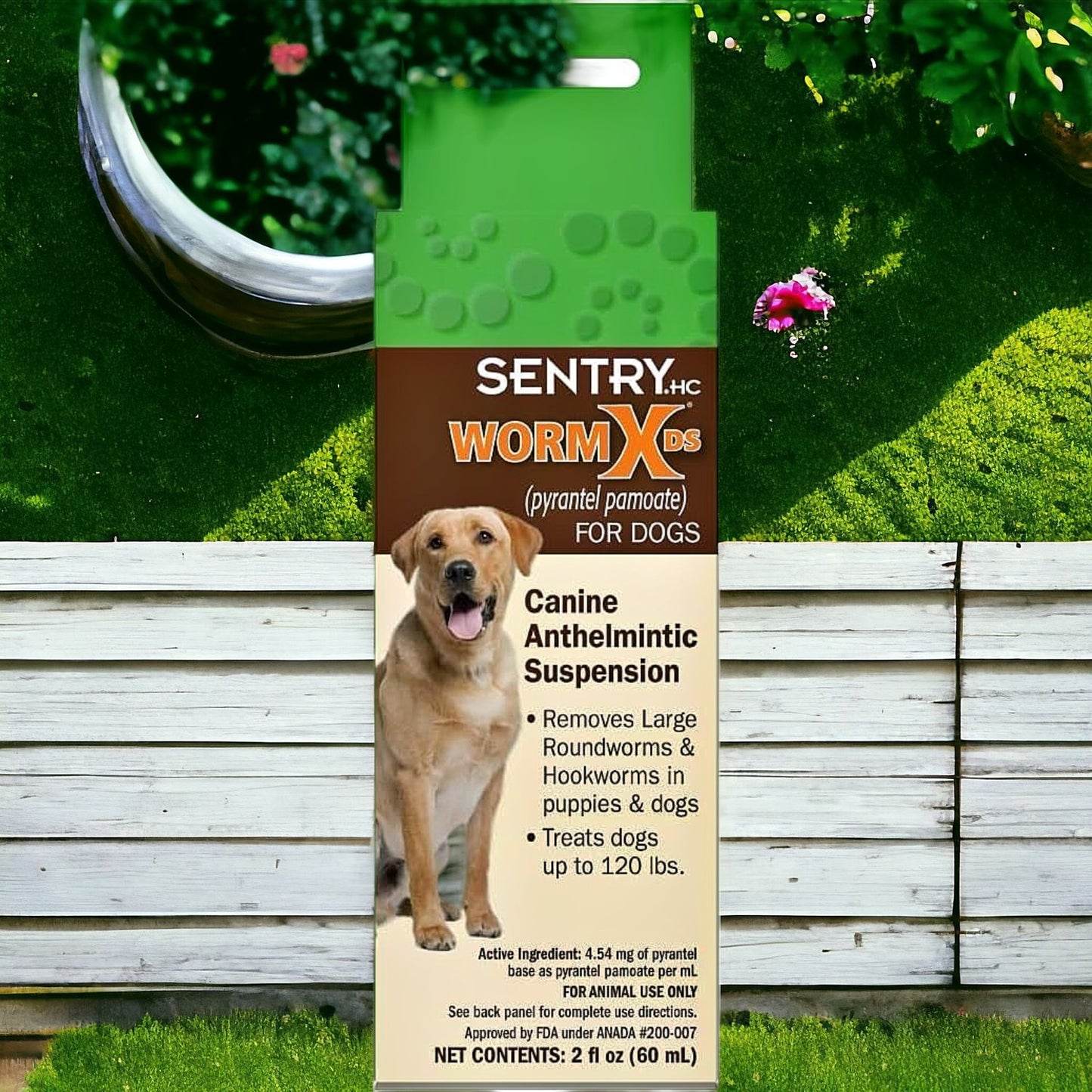 Sentry HC WormX DS Canine Anthelmintic Suspension for dogs, removes roundworms and hookworms, treats up to 120 pounds, 2 fl oz (60 mL).