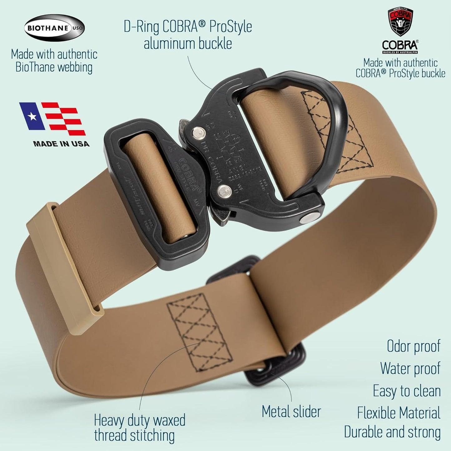 Viper BioThane Tactical Dog Collar with Cobra Prostyle D-Ring Buckle, 1.75in (45mm) Wide – Heavy-Duty, Waterproof, Odor-Resistant K9 Gear | Adjustable Fit for Active and Working Dogs