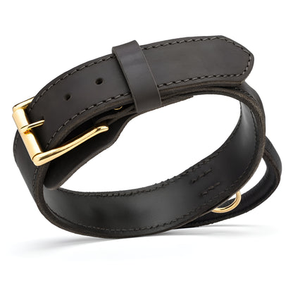 Extra Durable 2 Ply Leather Dog Collar with Handle - Ultimate Control