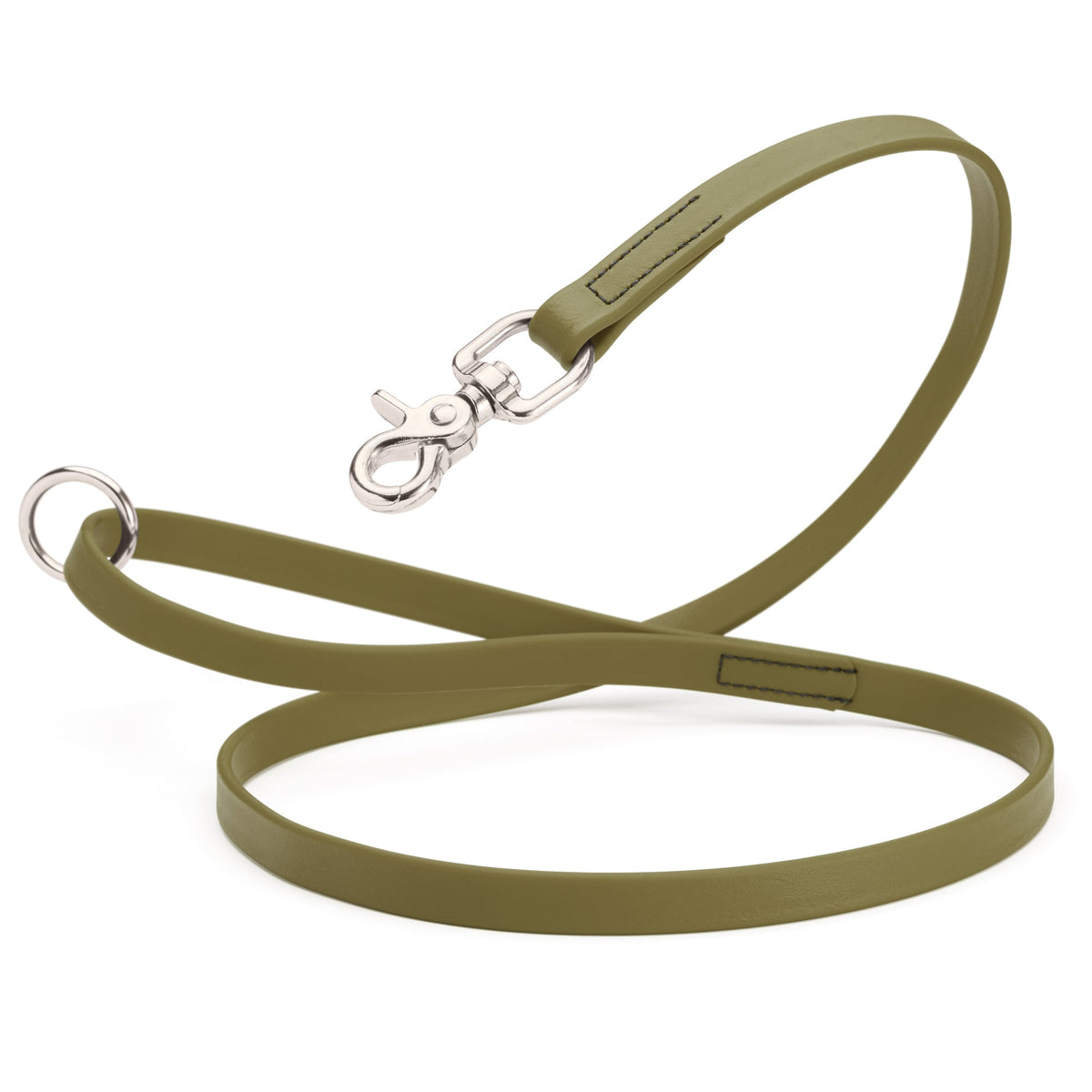 Biothane Long Line, Nickel Snap – 10 to 33 ft – Olive Drab Green
