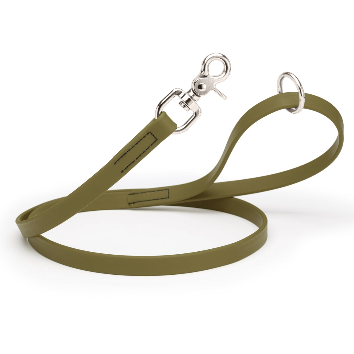 Biothane Long Line, Nickel Snap – 10 to 33 ft – Olive Drab Green