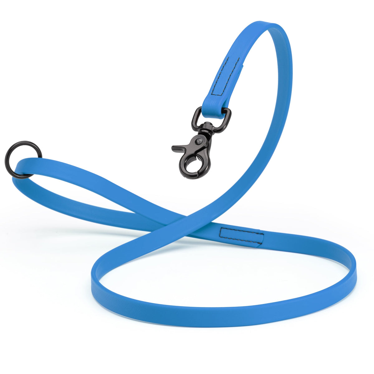 Biothane Long Line, Black Snap – 10 to 33 ft – Cerulean Blue