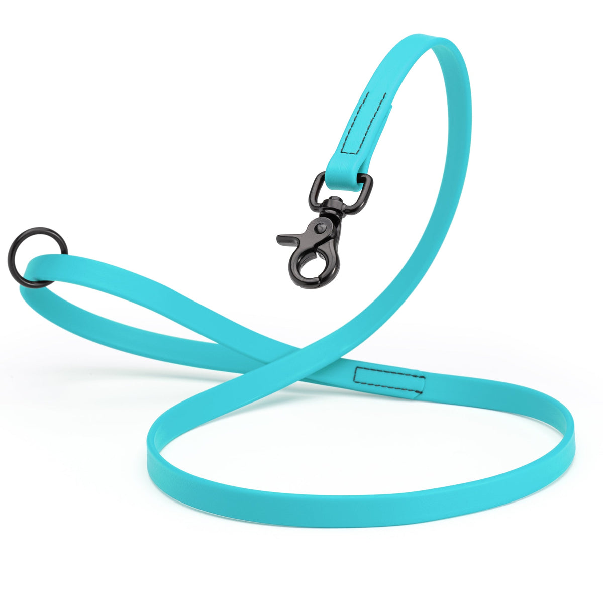 Biothane Long Line, Black Snap – 10 to 33 ft – Sky Blue