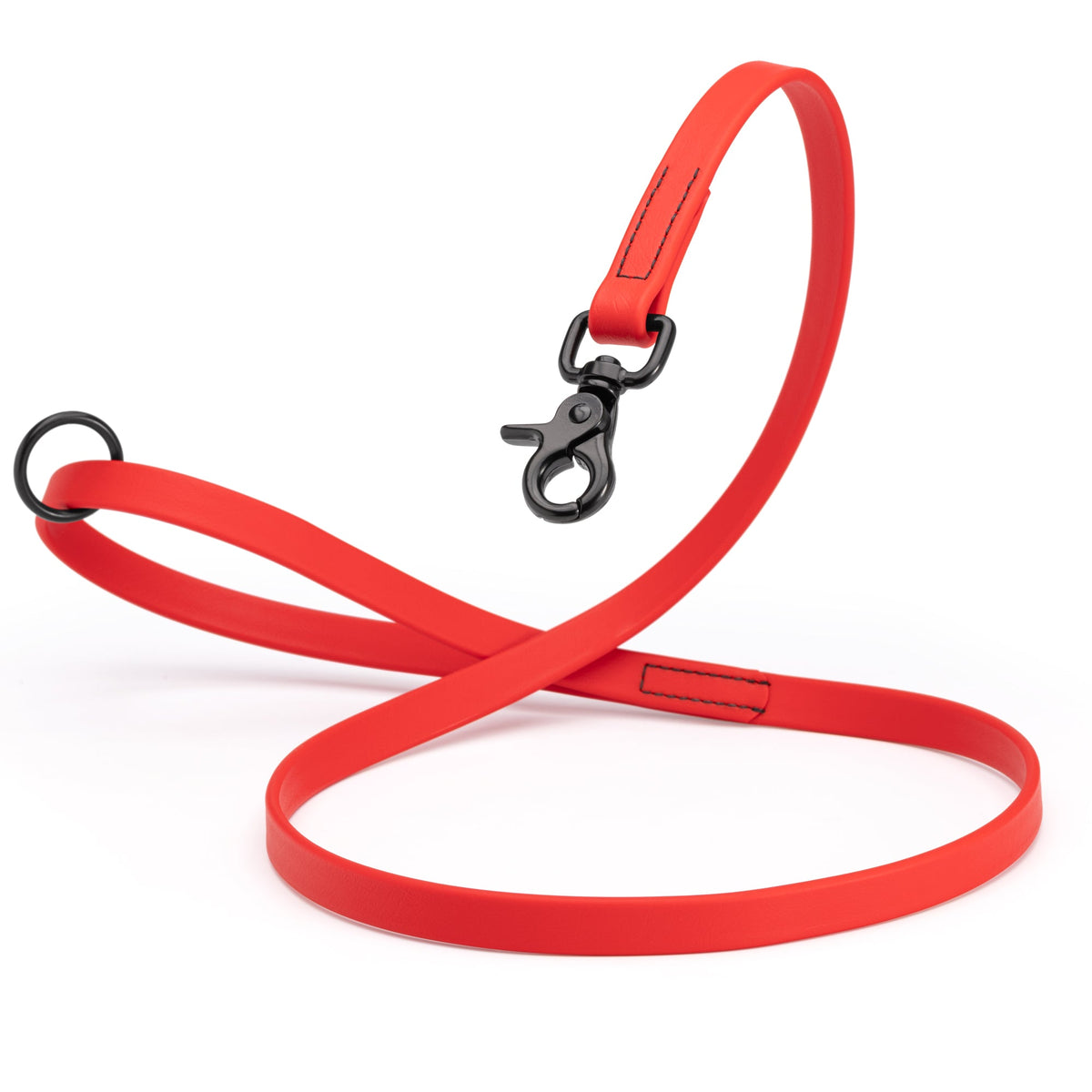 Biothane Long Line, Black Snap – 10 to 33 ft – Cherry Red