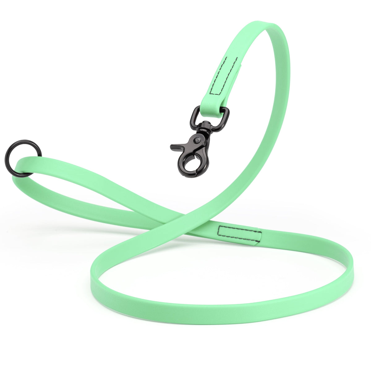 Biothane Long Line, Black Snap – 10 to 33 ft – Sea Foam Green
