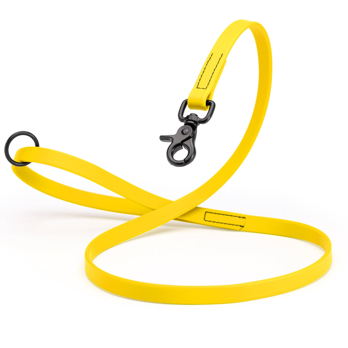 Biothane Long Line, Black Snap – 10 to 33 ft – Lemon Yellow