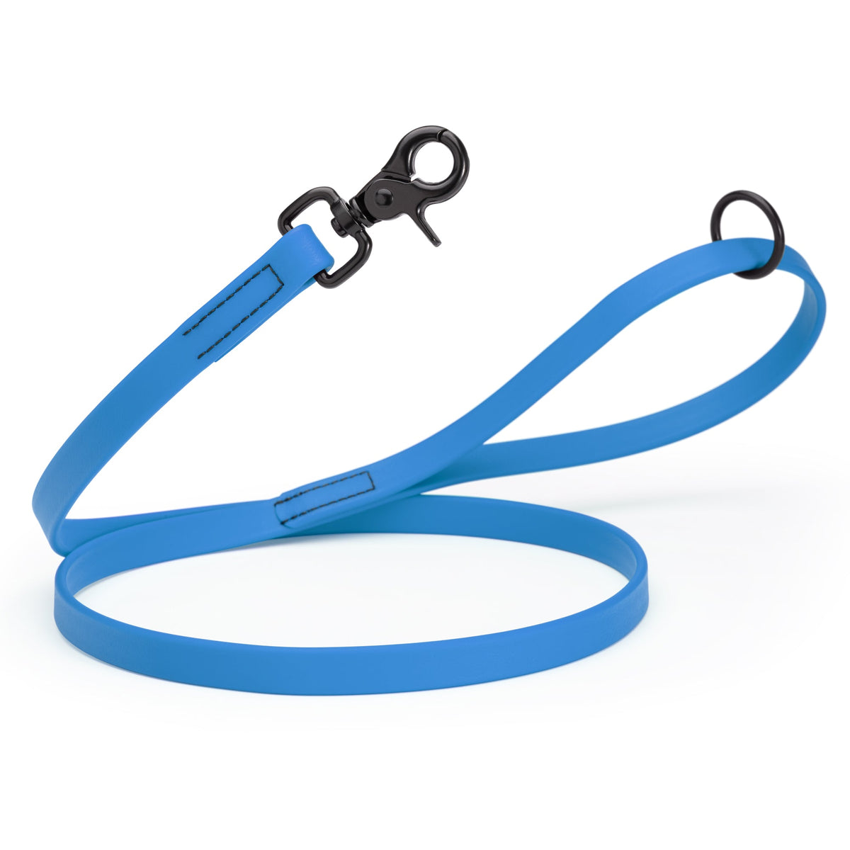 Biothane Long Line, Black Snap – 10 to 33 ft – Cerulean Blue