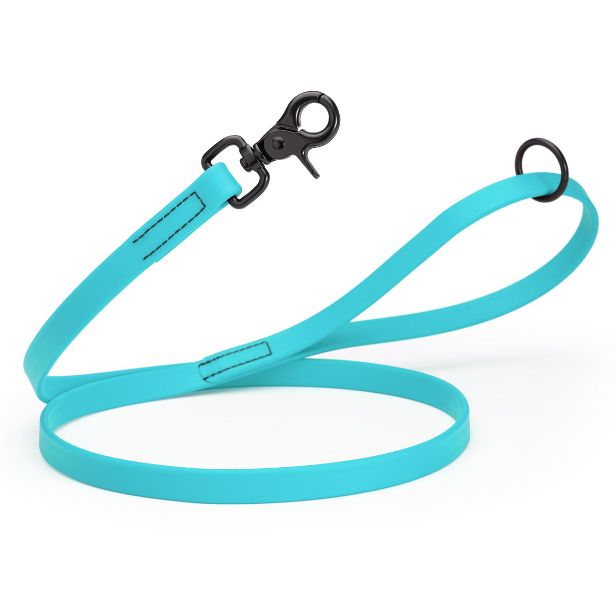 Biothane Long Line, Black Snap – 10 to 33 ft – Sky Blue