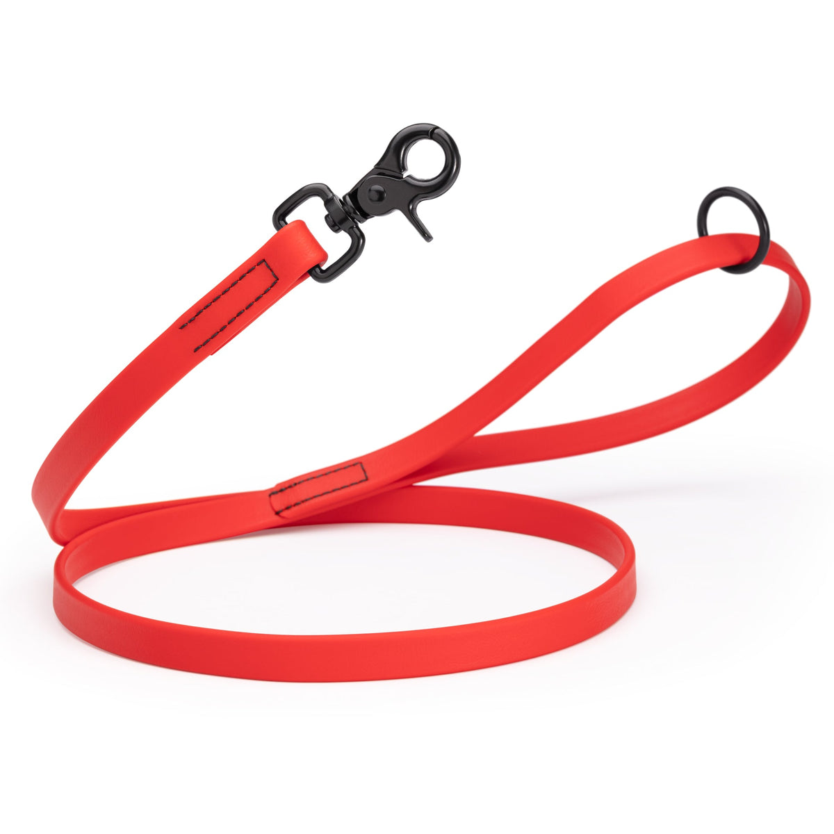 Biothane Long Line, Black Snap – 10 to 33 ft – Cherry Red