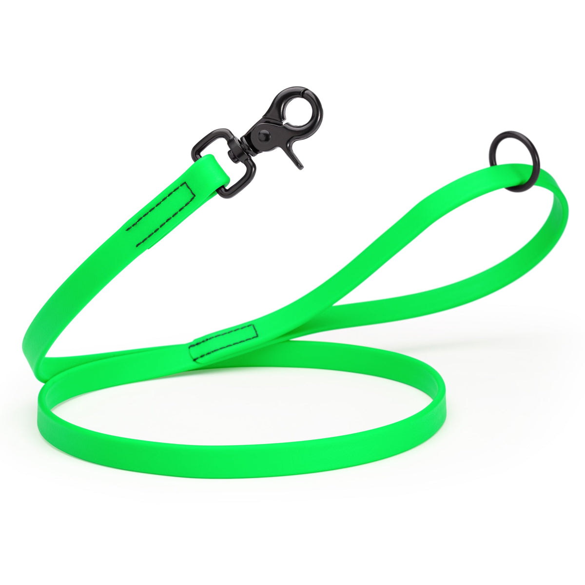 Biothane Long Line, Black Snap – 10 to 33 ft – Tropical Green