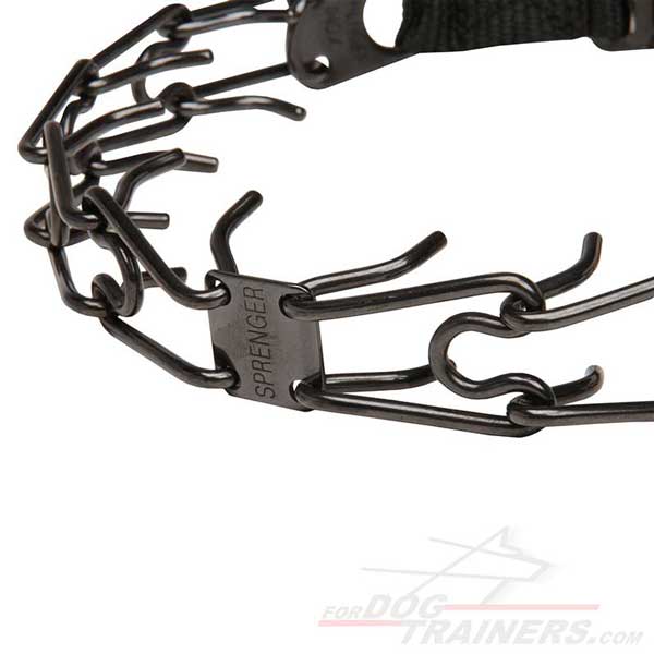 Herm Sprenger Collar de puntas de acero inoxidable negro con hebilla QR