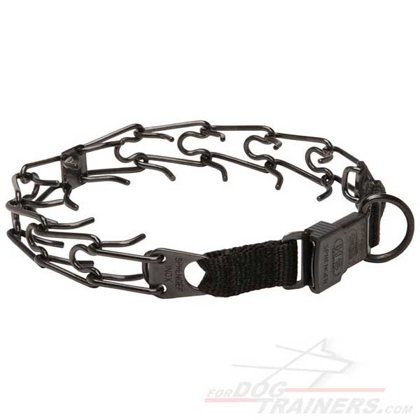 Herm Sprenger Collar de puntas de acero inoxidable negro con hebilla QR