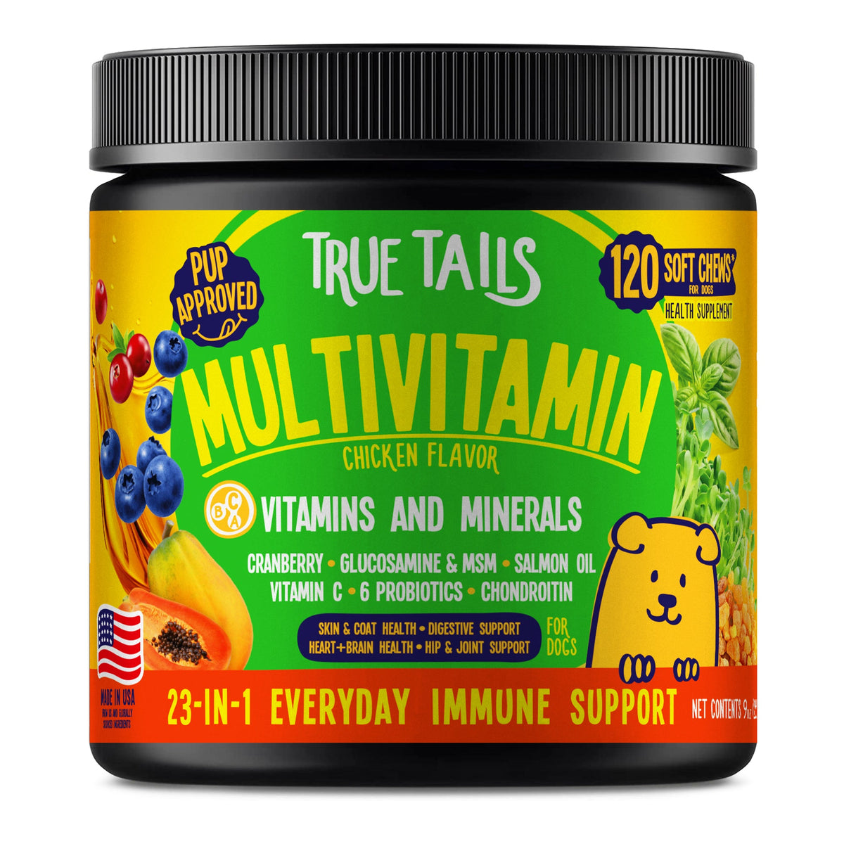 True Tails Multivitamin Chews for Dogs – 120 Count Jar – Chicken