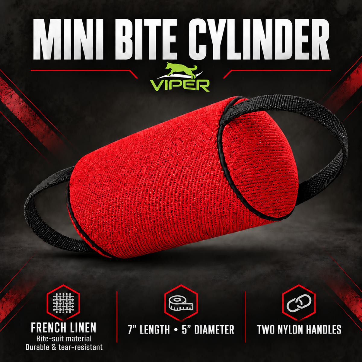 Viper French Linen Cylinder Mini Bite Roll – Puppy & Young Dog Bite Training Tug – Red
