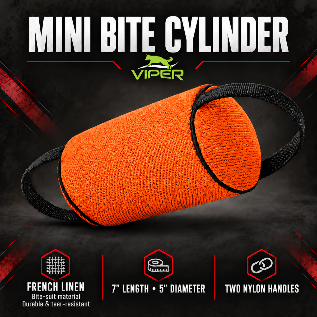 Viper French Linen Cylinder Mini Bite Roll – Puppy & Young Dog Bite Training Tug – Orange