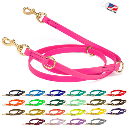 Viper Biothane Adjustable Multi-Purpose Leash with Brass Hardware, Adjustable Hands-Free