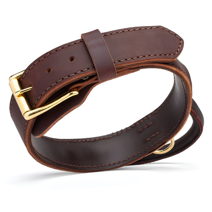 Extra Durable 2 Ply Leather Dog Collar with Handle - Ultimate Control