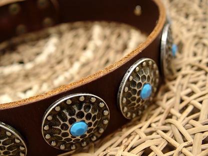 Beautiful Leather Dog Collar Decorated with Blue Stones