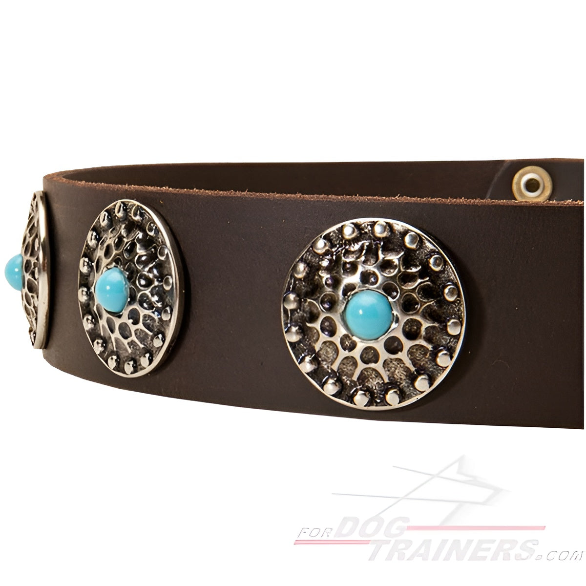 Beautiful Leather Dog Collar Decorated with Blue Stones