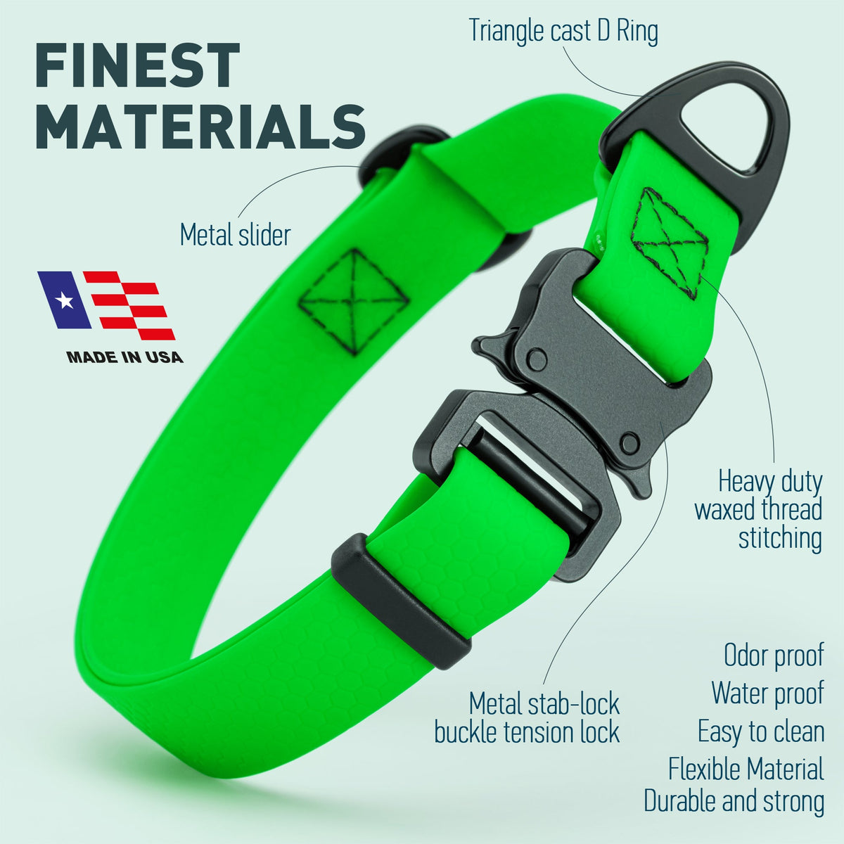 Waterproof Dog Collar with Metal Stab-Lock Buckle – Heavy-Duty Biothane HEX Collar – view 13