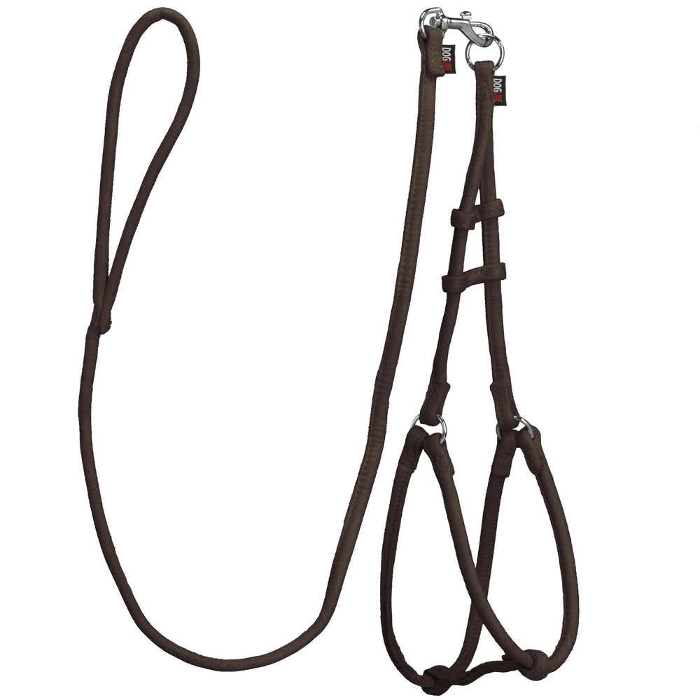 Comfort Microfiber Round Step-In Harness & Leash Set – Small Dog Harness Set – Brown