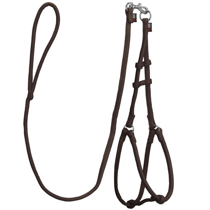 Comfort Microfiber Round Step-In Harness & Leash Set – Small Dog Harness Set – Brown